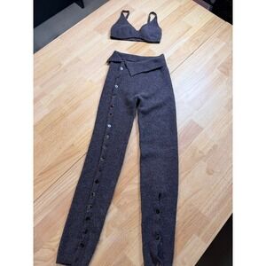 RUVE Knit 2 Piece Set Bralette and Button Side Leggings Charcoal Brown S